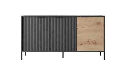 tre-dørs kommode Bettso Raw 153 cm bred i sort eg artisan, 1 stk.