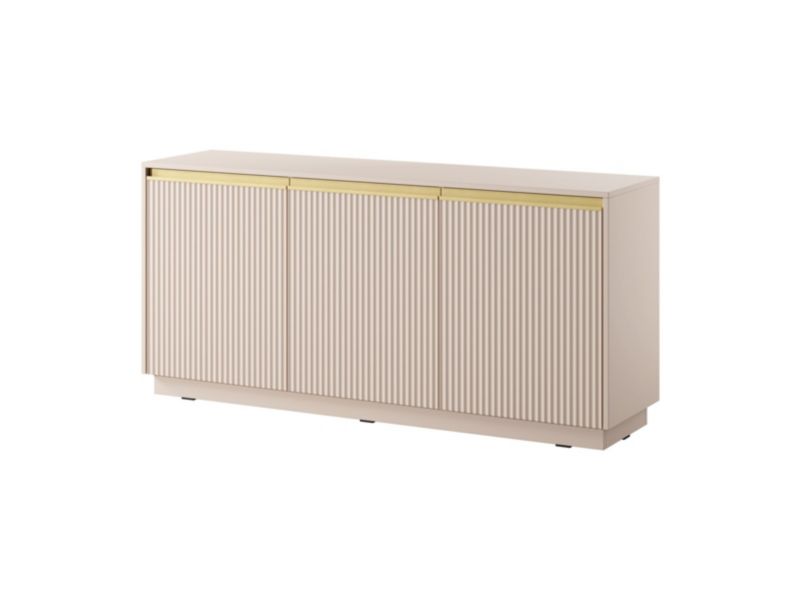 Tre-dørs kommode Bettso Roy 154 cm med rillede fronter i beige, 1 stk.