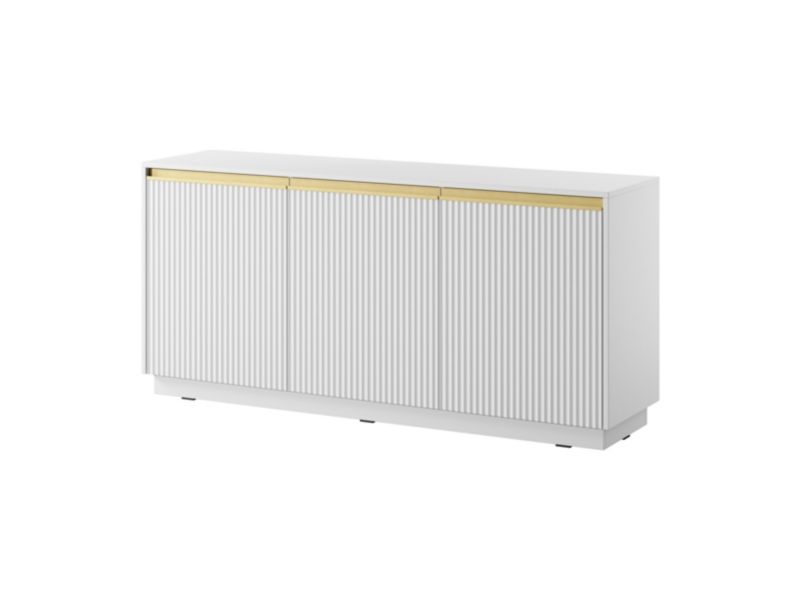 Tre-dørs kommode Bettso Roy 154 cm med rillede fronter i hvid, 1 stk.