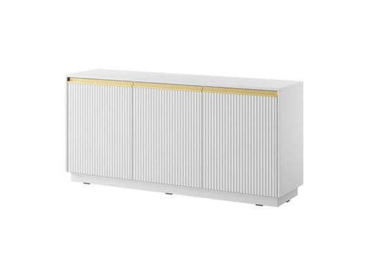 Tre-dørs kommode Bettso Roy 154 cm med rillede fronter i hvid, 1 stk.