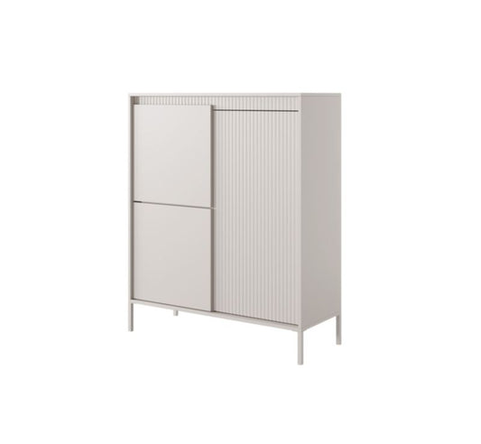 Tre-dørs kommode Bettso Senso 103 cm høj med rillede fronter i beige, 1 stk.