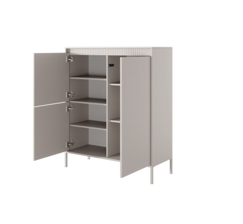 Tre-dørs kommode Bettso Senso 103 cm høj med rillede fronter i beige, 1 stk.