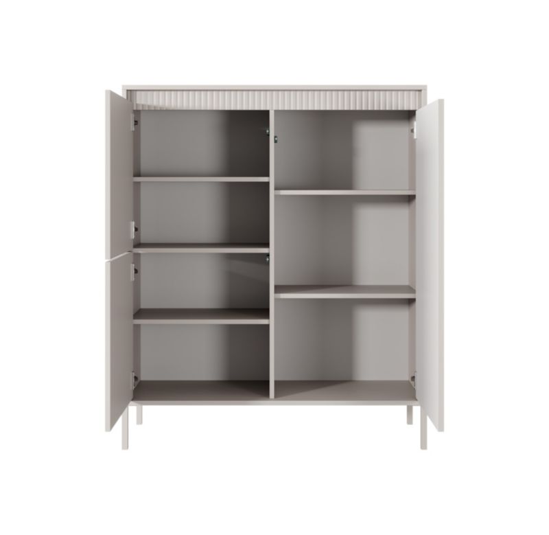 Tre-dørs kommode Bettso Senso 103 cm høj med rillede fronter i beige, 1 stk.