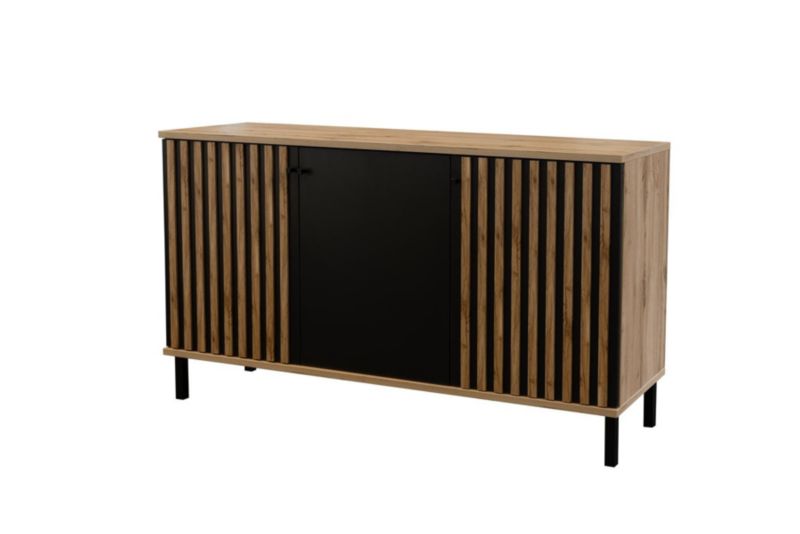 Treskabs kommode med lamel-front Bettso Nevada 150 cm Wotan-eg sort 1 stk.