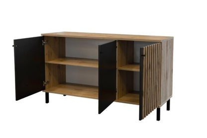 Treskabs kommode med lamel-front Bettso Nevada 150 cm Wotan-eg sort 1 stk.