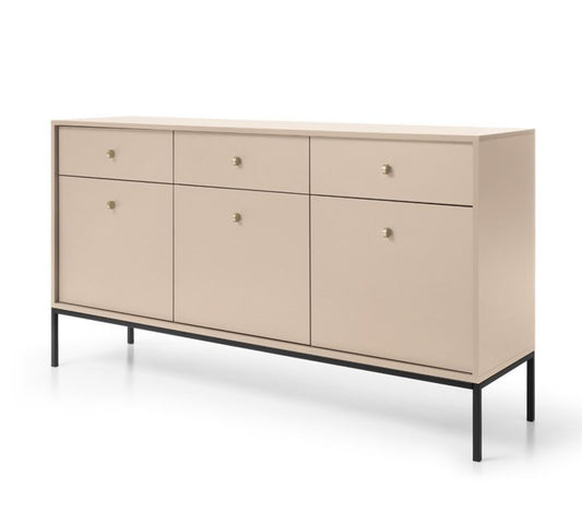 Tre-dørs kommode med skuffer Bettso Molly 154 cm på sort stel i beige, 1 stk.