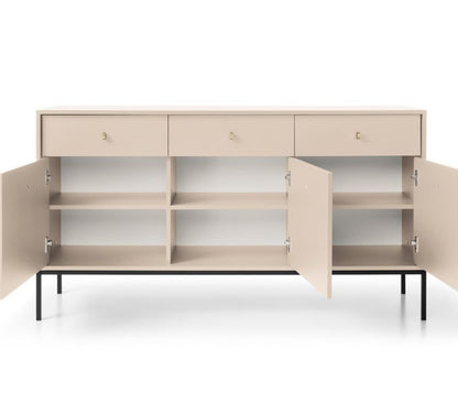 Tre-dørs kommode med skuffer Bettso Molly 154 cm på sort stel i beige, 1 stk.