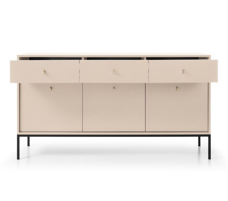 Tre-dørs kommode med skuffer Bettso Molly 154 cm på sort stel i beige, 1 stk.