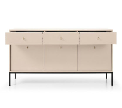 Tre-dørs kommode med skuffer Bettso Molly 154 cm på sort stel i beige, 1 stk.