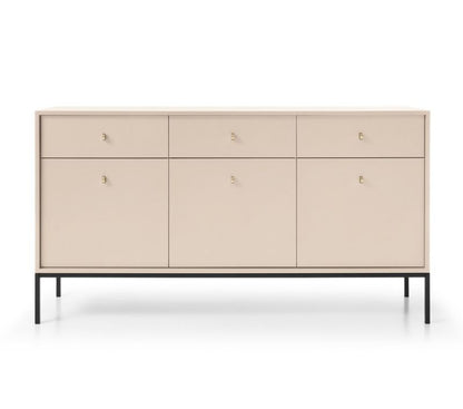 Tre-dørs kommode med skuffer Bettso Molly 154 cm på sort stel i beige, 1 stk.