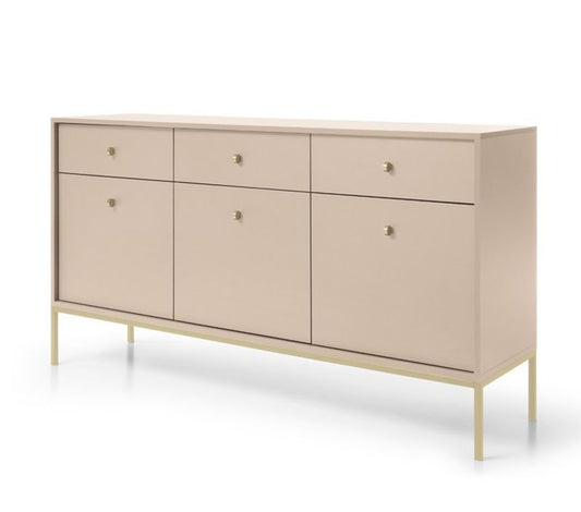 Tre-dørs kommode med skuffer Bettso Molly 154 cm på guldfarvet aluminiumsramme i beige, 1 stk.