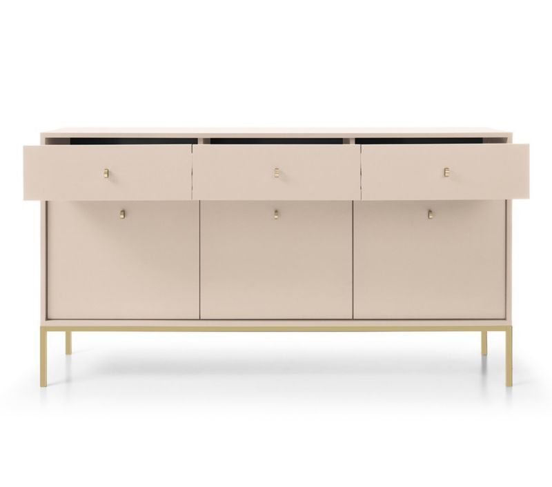 Tre-dørs kommode med skuffer Bettso Molly 154 cm på guldfarvet aluminiumsramme i beige, 1 stk.