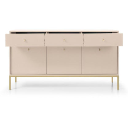 Tre-dørs kommode med skuffer Bettso Molly 154 cm på guldfarvet aluminiumsramme i beige, 1 stk.