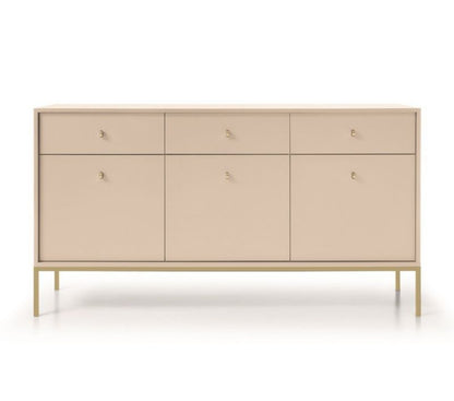 Tre-dørs kommode med skuffer Bettso Molly 154 cm på guldfarvet aluminiumsramme i beige, 1 stk.