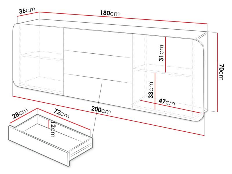 Væghængt Kommode Rene 2DD3S 200 cm Kashmir