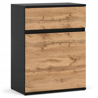 Kommode med 1 Skuffe Sort Mat / Wotan Eg 60x35x78 cm