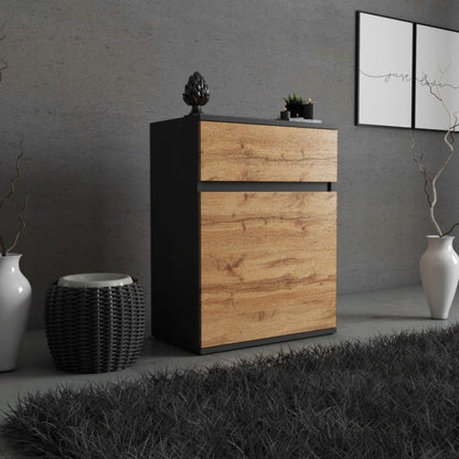 Kommode med 1 Skuffe Sort Mat / Wotan Eg 60x35x78 cm