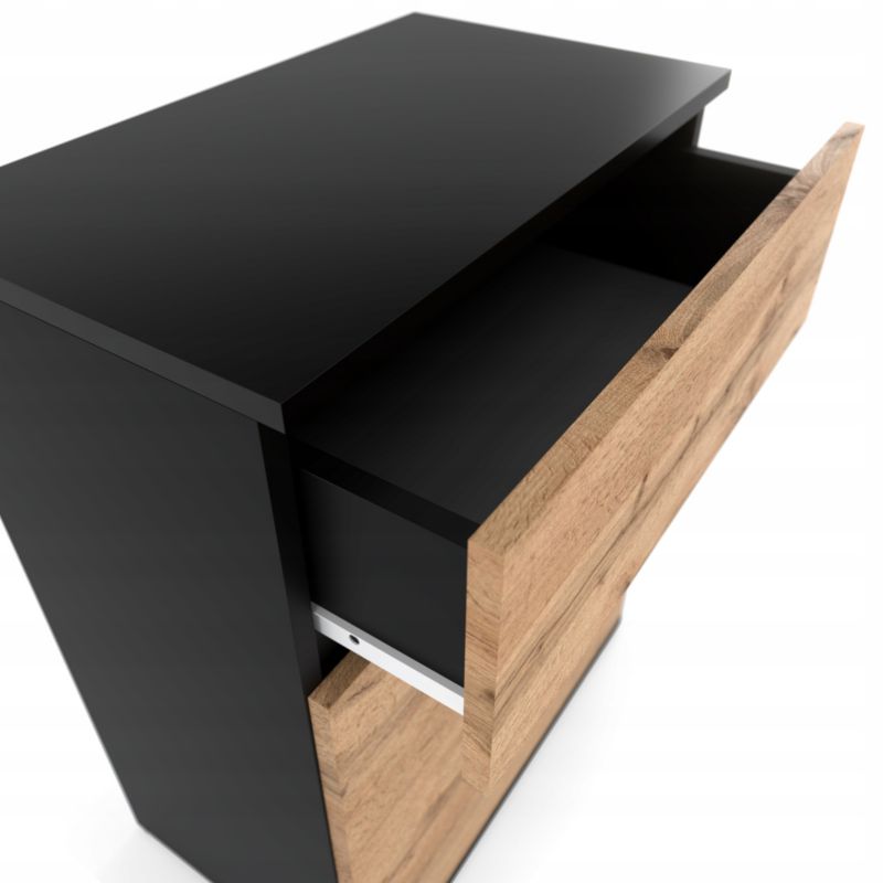 Kommode med 1 Skuffe Sort Mat / Wotan Eg 60x35x78 cm