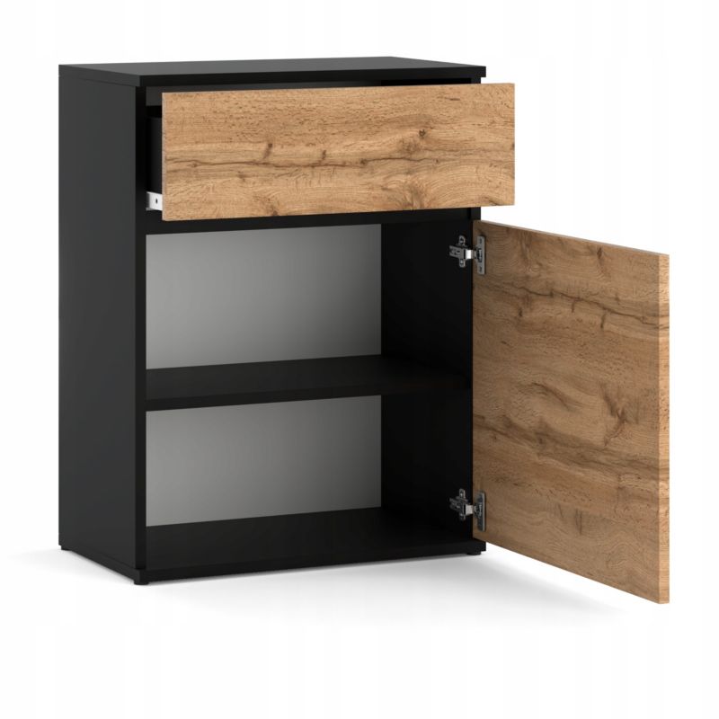 Kommode med 1 Skuffe Sort Mat / Wotan Eg 60x35x78 cm