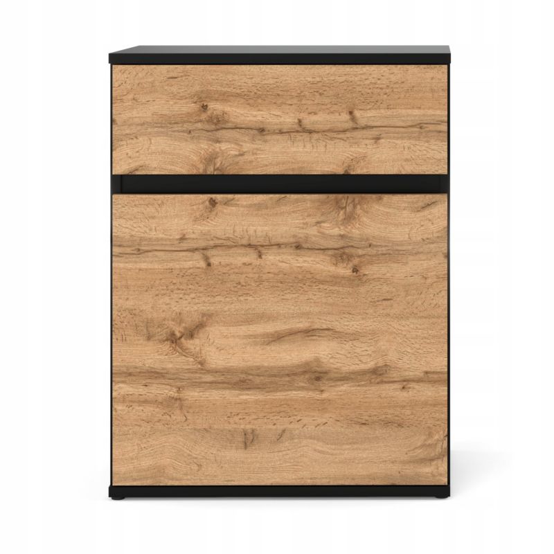 Kommode med 1 Skuffe Sort Mat / Wotan Eg 60x35x78 cm