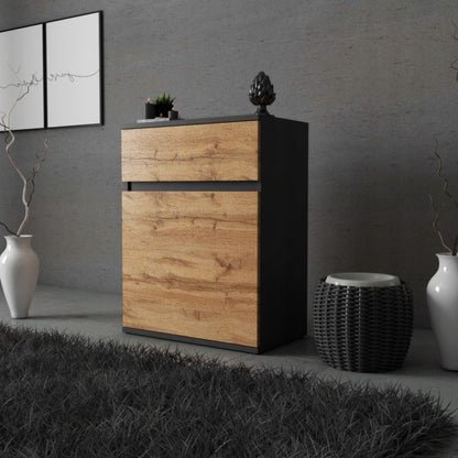 Kommode med 1 Skuffe Sort Mat / Wotan Eg 60x35x78 cm