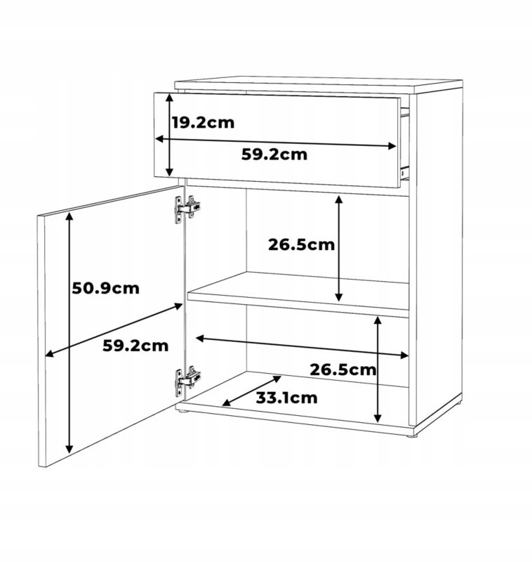 Kommode med 1 Skuffe Sort Mat / Wotan Eg 60x35x78 cm