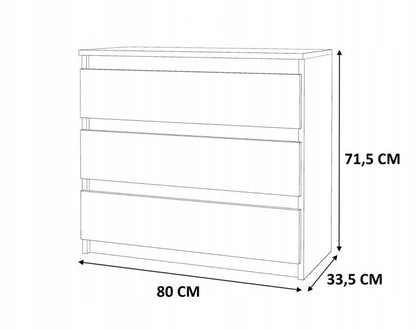 Komoda 3 Skuffer Sort Mat 80x33,5x71,5 cm 5905123203992
