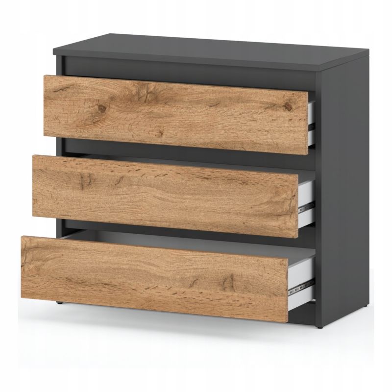 Kommode med 3 Skuffer 80x33,5x71,5 cm Grå Mat / Eg Wotan