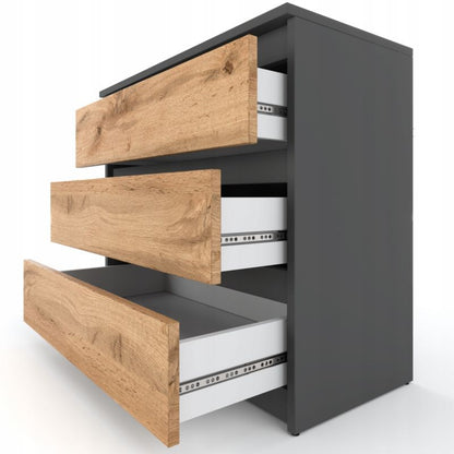 Kommode med 3 Skuffer 80x33,5x71,5 cm Grå Mat / Eg Wotan