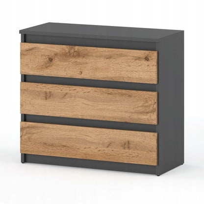 Kommode med 3 Skuffer 80x33,5x71,5 cm Grå Mat / Eg Wotan