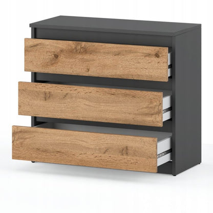 Kommode med 3 Skuffer 80x33,5x71,5 cm Grå Mat / Eg Wotan