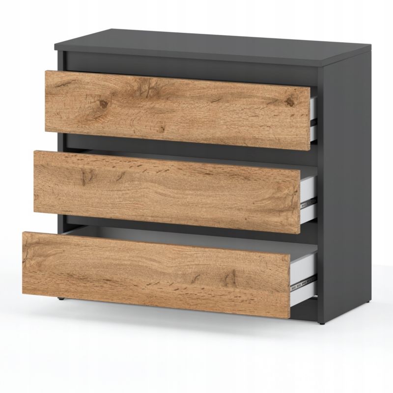 Kommode med 3 Skuffer 80x33,5x71,5 cm Grå Mat / Eg Wotan