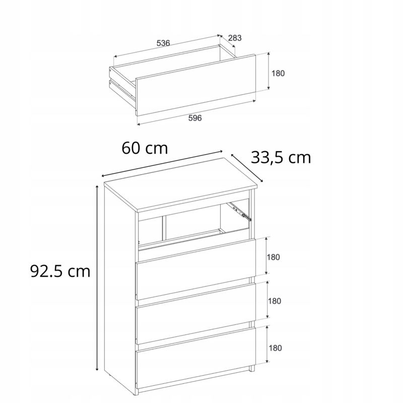 Kommode med 4 Skuffer Hvid Mat 60x33,5x92,5 cm