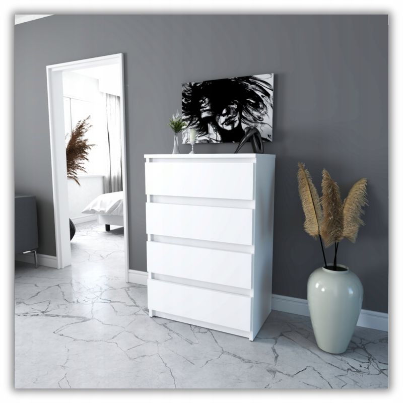 Kommode med 4 Skuffer Hvid Mat 60x33,5x92,5 cm