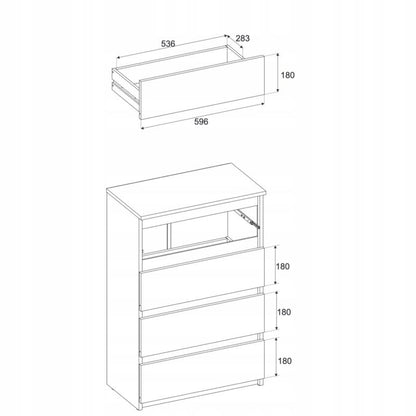 Komoda 4 Skuffer Sort Mat / Eg Wotan 60x33,5x92,5 cm