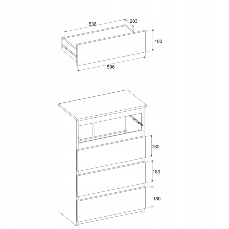 Komoda 4 Skuffer Sort Mat / Eg Wotan 60x33,5x92,5 cm