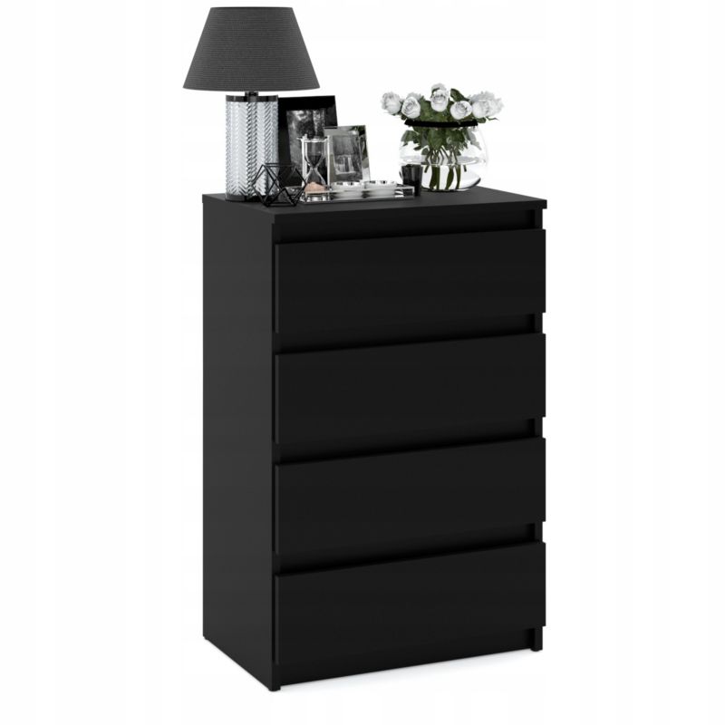 Kommode Med 4 Skuffer Sort Mat 60x33,5x92,5 Cm