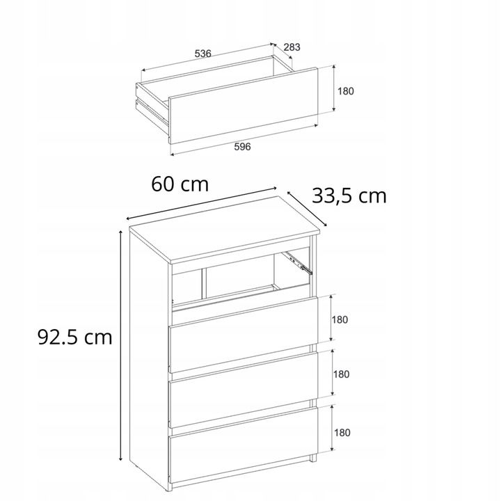 Kommode Med 4 Skuffer Sort Mat 60x33,5x92,5 Cm