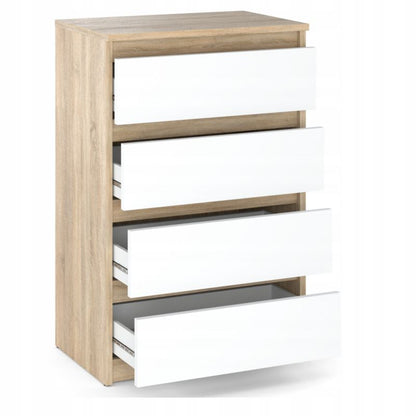 Kommode med 4 Skuffer Egetræ Sonoma Hvid Mat 60x33,5x92,5 cm