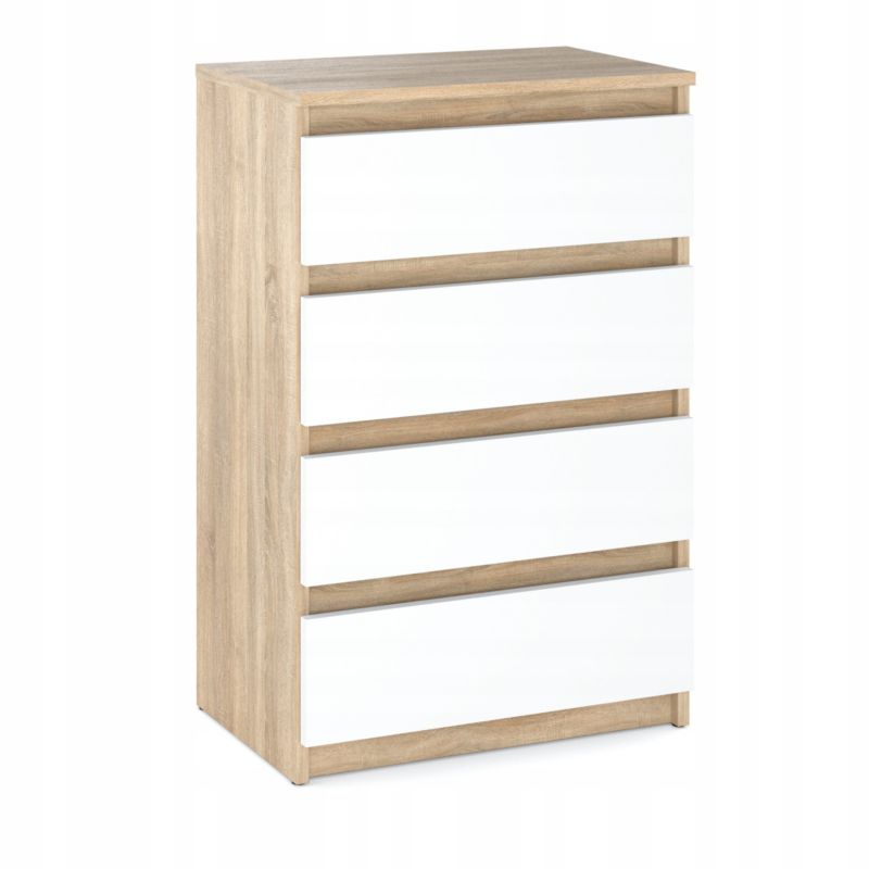 Kommode med 4 Skuffer Egetræ Sonoma Hvid Mat 60x33,5x92,5 cm
