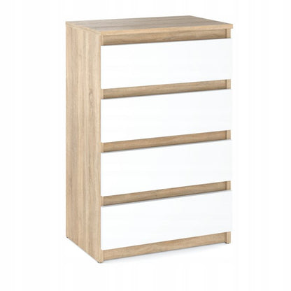 Kommode med 4 Skuffer Egetræ Sonoma Hvid Mat 60x33,5x92,5 cm