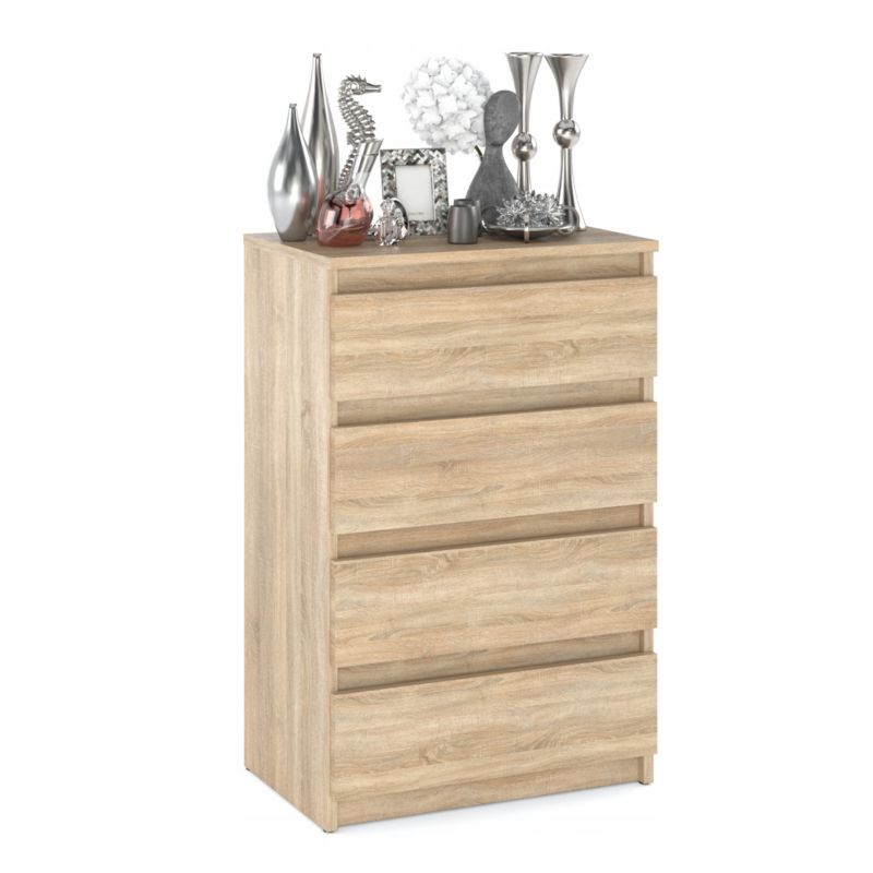 Kommode med 4 Skuffer 60x33,5x92,5 cm Eg Sonoma