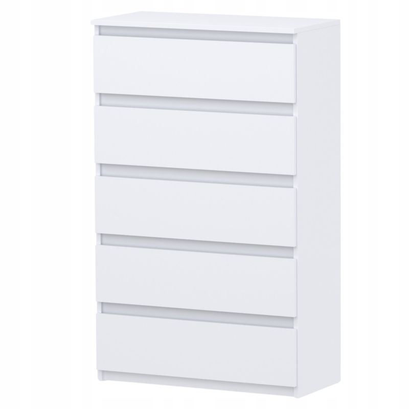 Kommode Med 5 Skuffer Hvid Mat 70x33,5x115 Cm