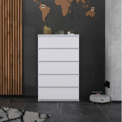 Kommode Med 5 Skuffer Hvid Mat 70x33,5x115 Cm