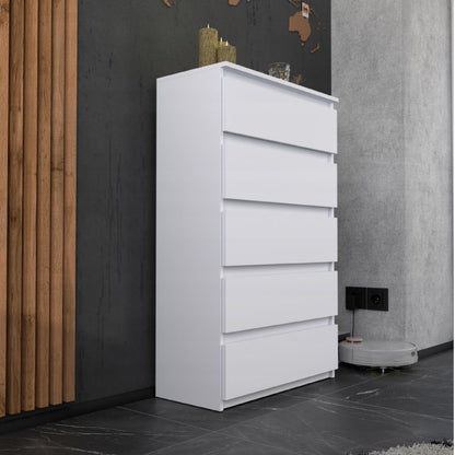 Kommode Med 5 Skuffer Hvid Mat 70x33,5x115 Cm