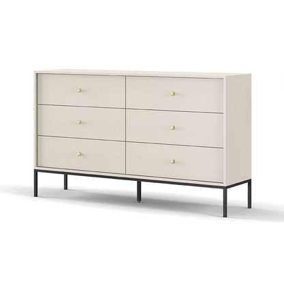 Kommode med 6 skuffer Bettso Molly 154 cm på sort aluminiumsramme i beige, 1 stk.