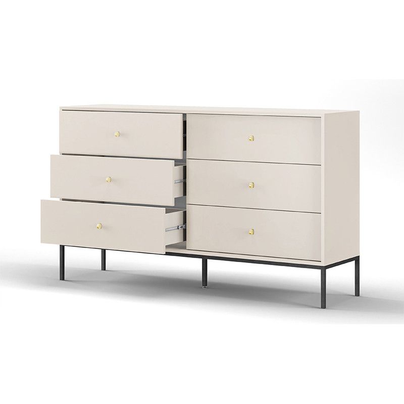 Kommode med 6 skuffer Bettso Molly 154 cm på sort aluminiumsramme i beige, 1 stk.