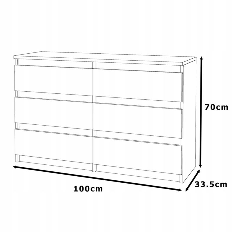 Kommode Med 6 Skuffer Hvid Mat 100x33,5x71,5 cm