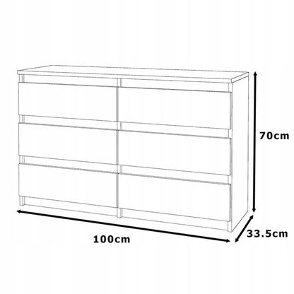 Kommode Med 6 Skuffer Hvid Mat 100x33,5x71,5 cm
