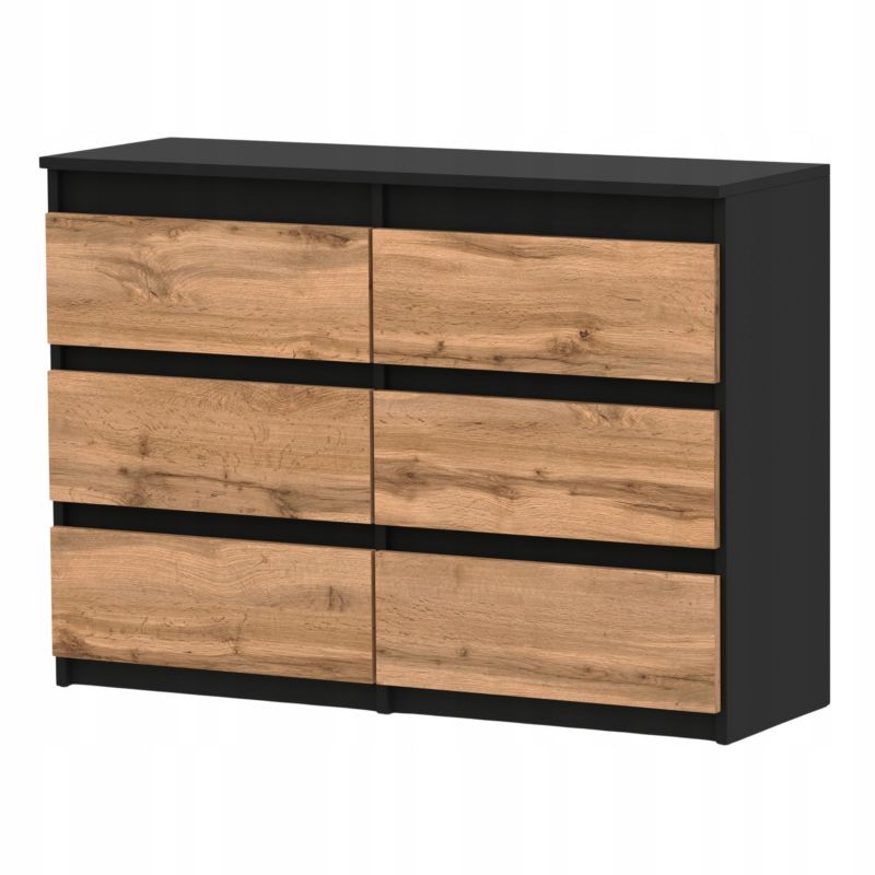 Kommode med 6 Skuffer Sort Mat Eg Wotan 100x33,5x71,5 cm